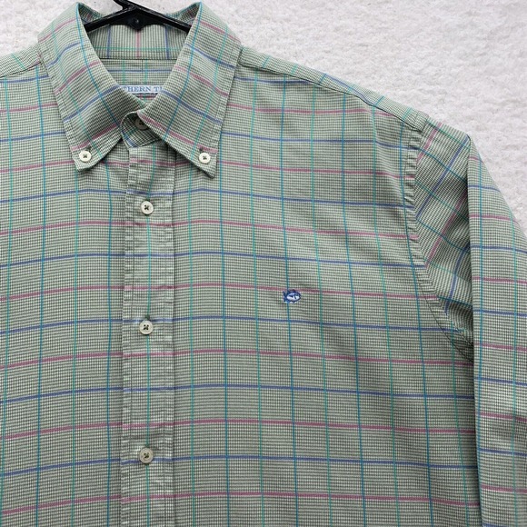 Southern Tide Button Up Shirt Mens Large L Houndstooth Green Pink Preppy Dad - Picture 4 of 14